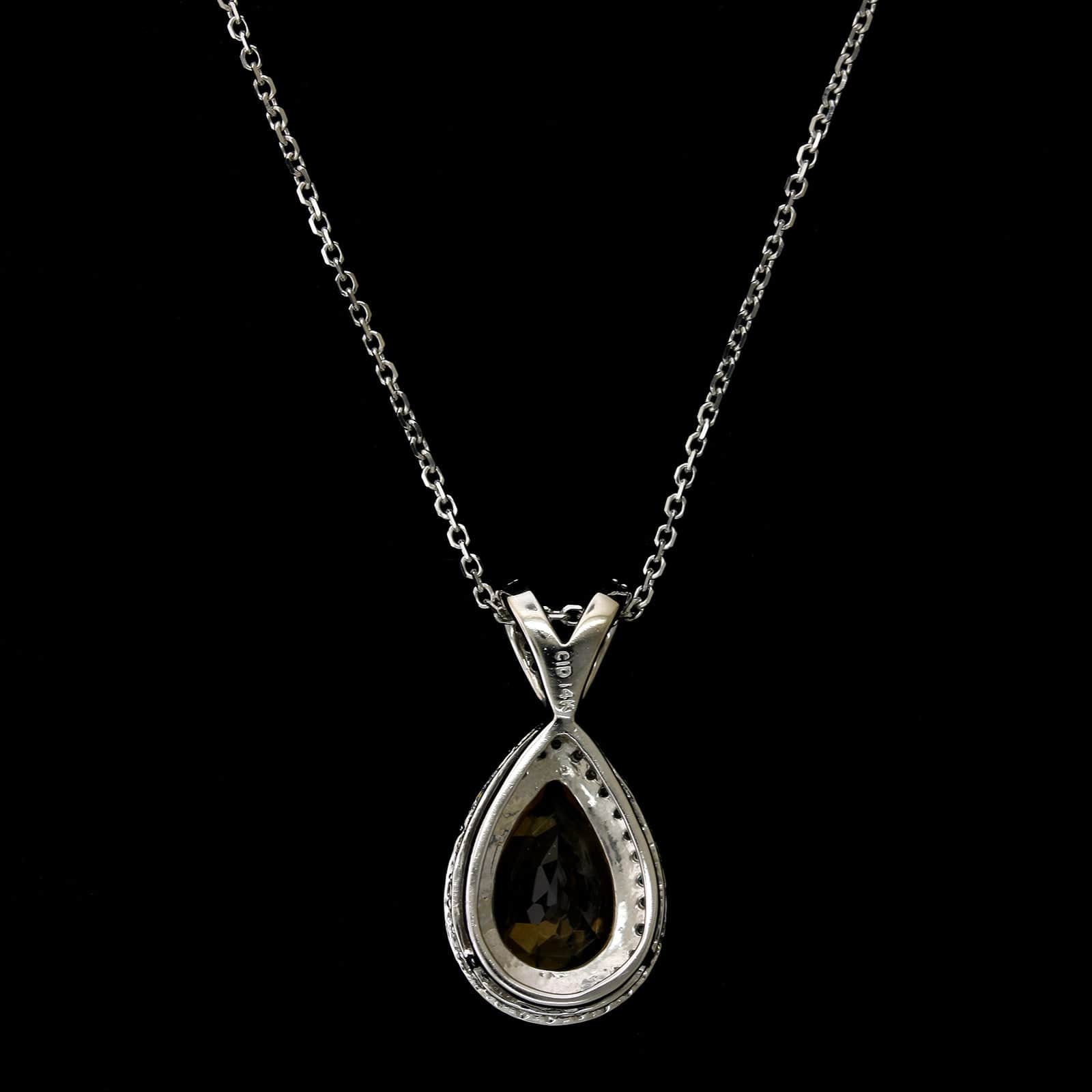 14K White Gold Estate Citrine and Diamond Pendant