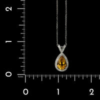 14K White Gold Estate Citrine and Diamond Pendant