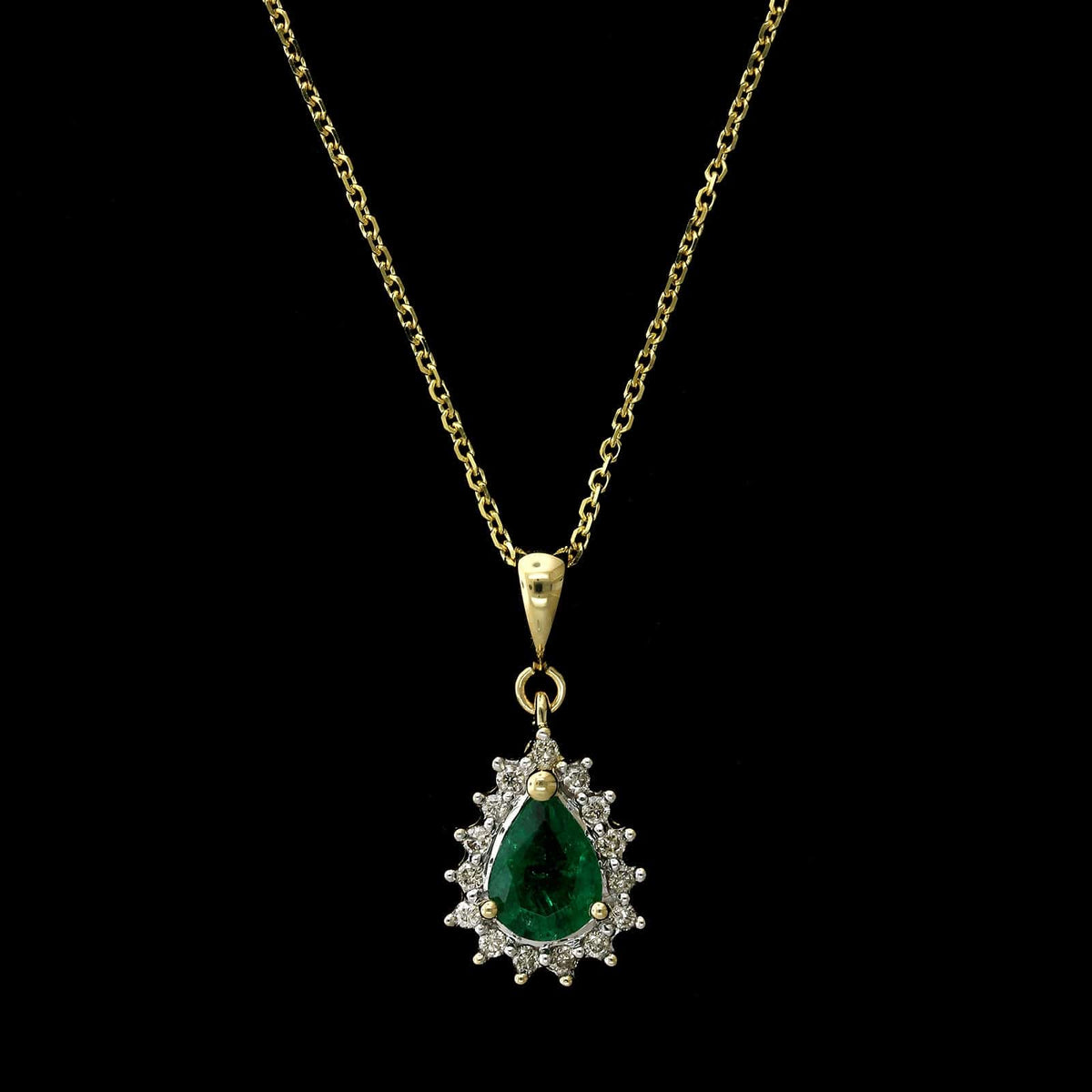 14K Yellow Gold Estate Emerald and Diamond Pendant
