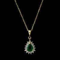 14K Yellow Gold Estate Emerald and Diamond Pendant
