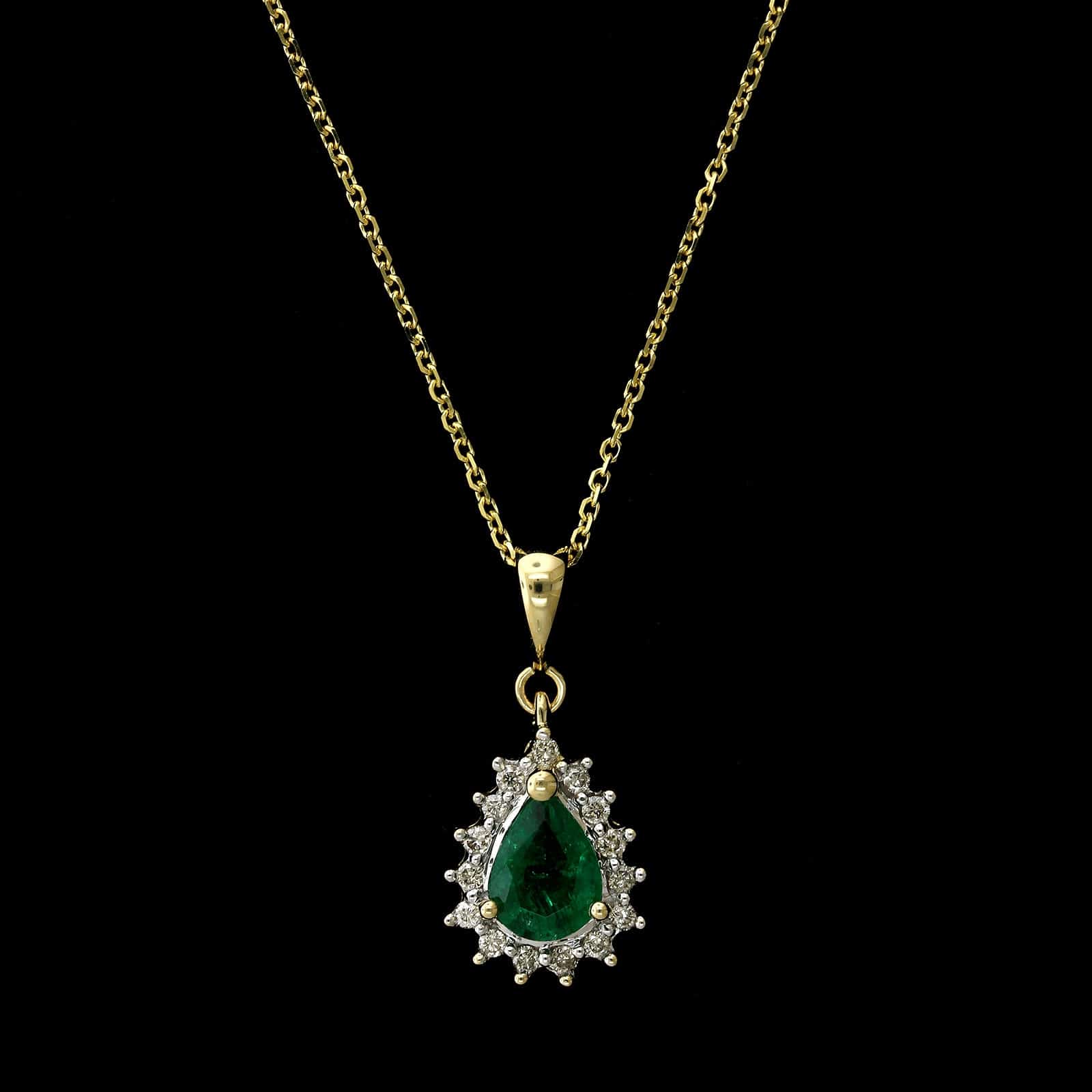 14K Yellow Gold Estate Emerald and Diamond Pendant