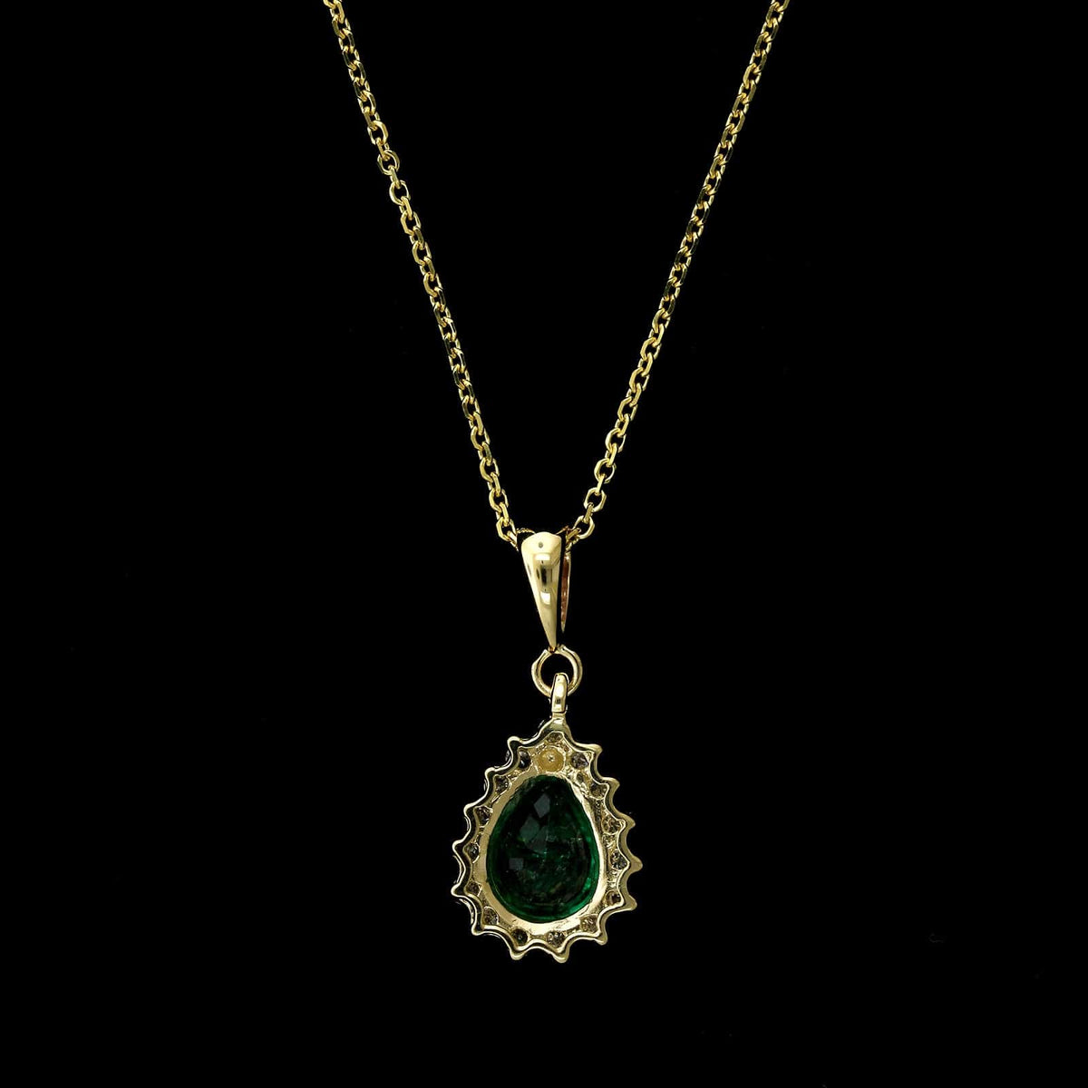 14K Yellow Gold Estate Emerald and Diamond Pendant