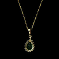 14K Yellow Gold Estate Emerald and Diamond Pendant