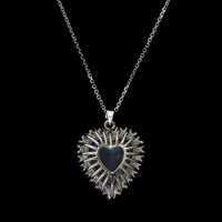 18K White Gold Estate Black Opal and Diamond Heart Pendant