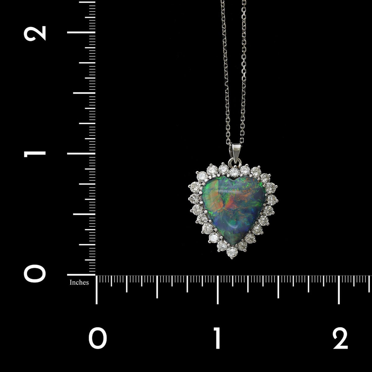 18K White Gold Estate Black Opal and Diamond Heart Pendant