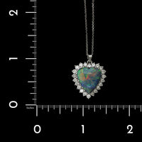 18K White Gold Estate Black Opal and Diamond Heart Pendant