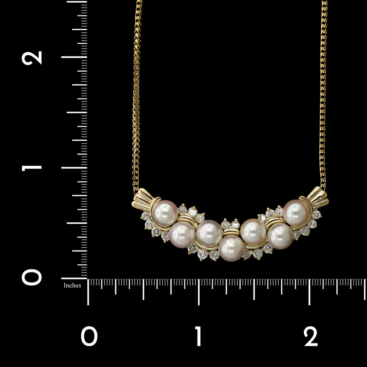 14K Yellow Gold Estate Cultured Pearl and Diamond Necklace