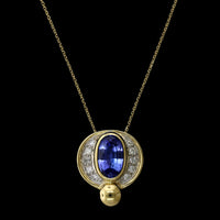 18K Yellow Gold Estate Tanzanite and Diamond Pendant