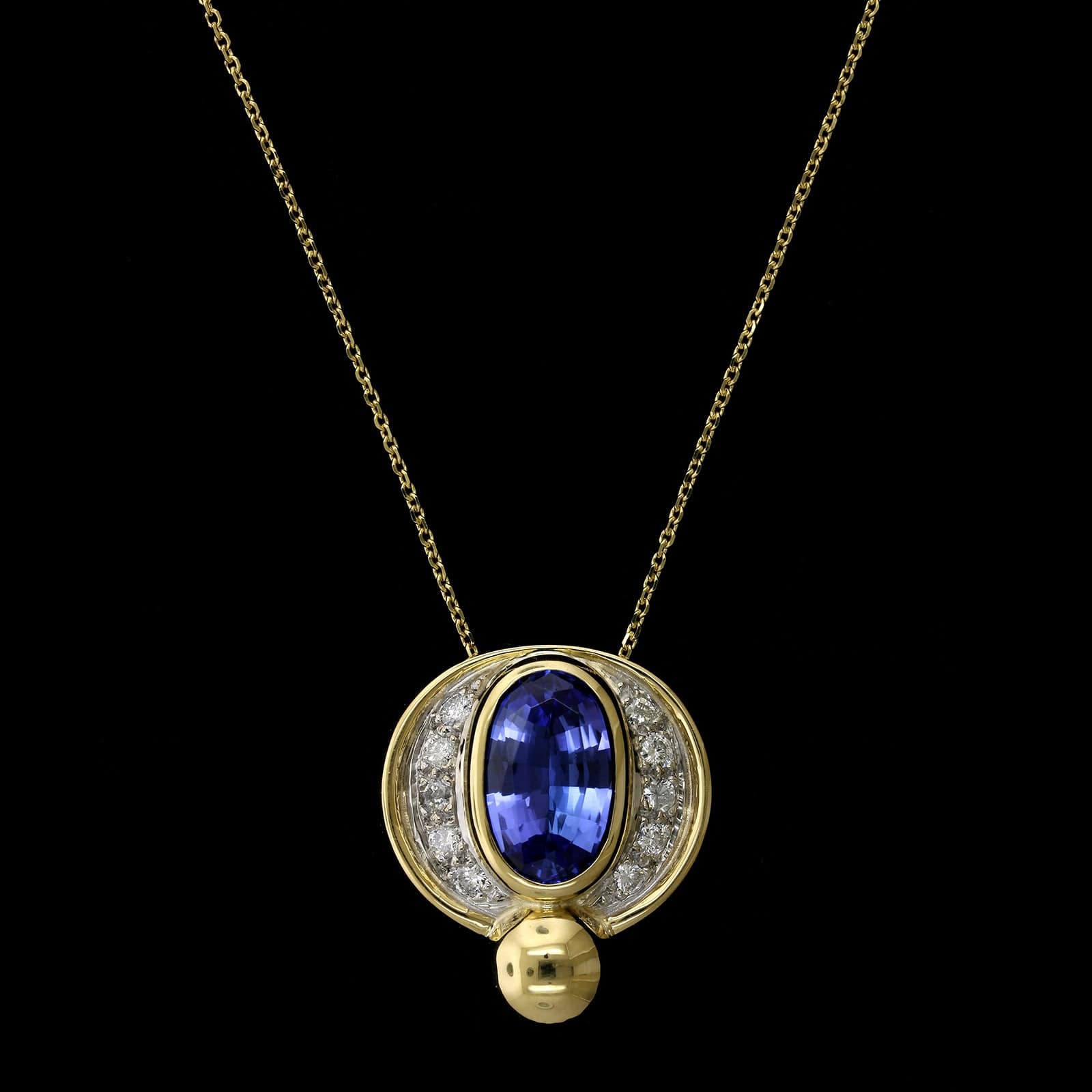 18K Yellow Gold Estate Tanzanite and Diamond Pendant