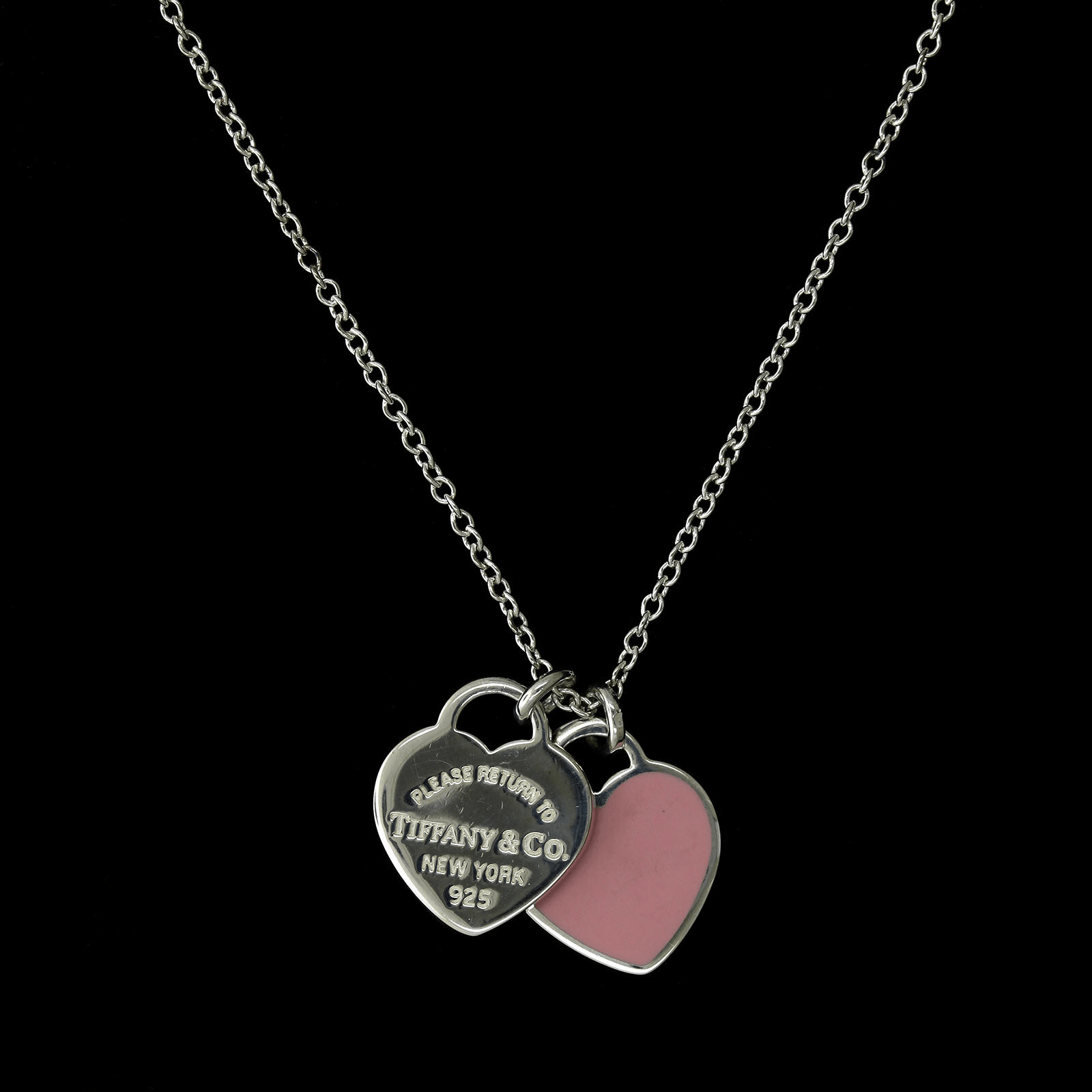 Tiffany & Co. Sterling Silver Estate Return to Tiffany Pink Double Heart Tag Pendant, Sterling silver, Long's Jewelers