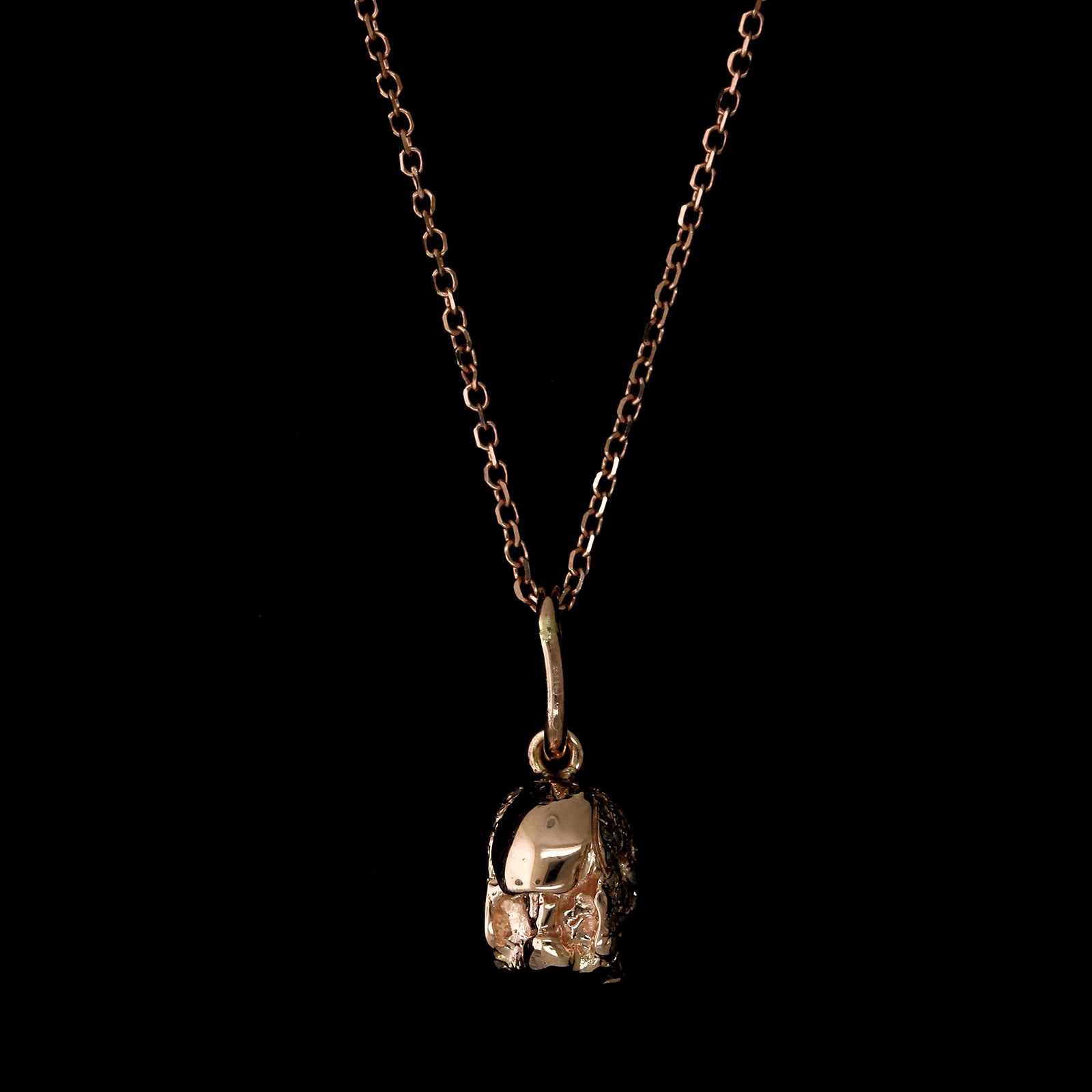 14K Rose Gold Estate Diamond Skull Pendant Necklace