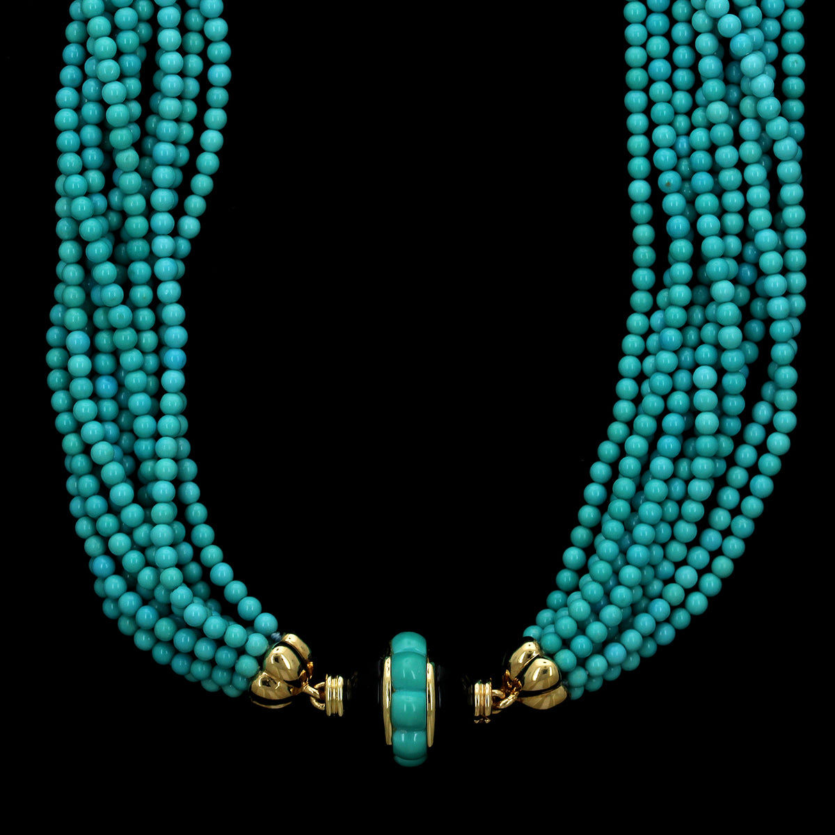 14K Yellow Gold Estate Turquoise Torsade Necklace