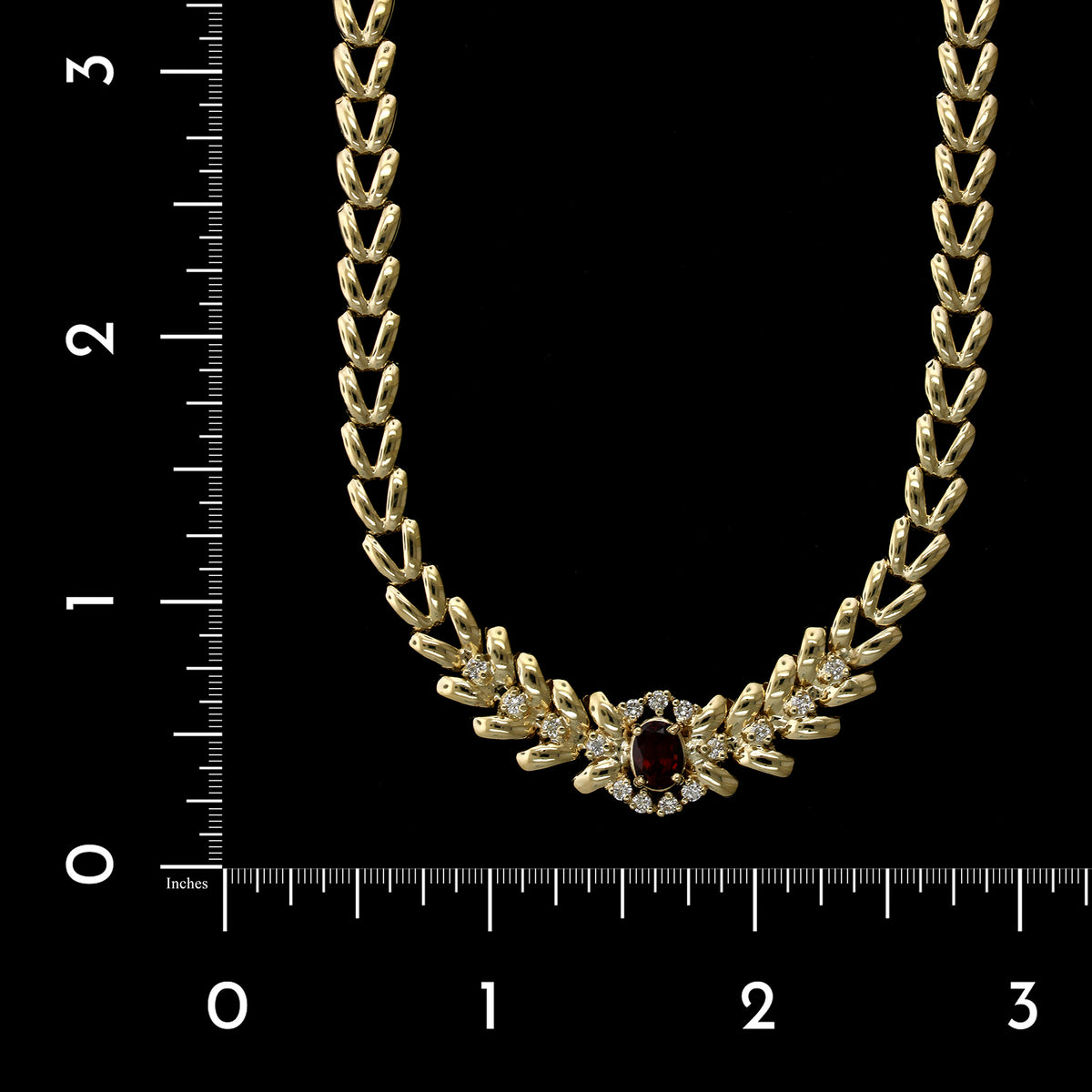 14K Yellow Gold Estate Garnet and Diamond Necklace