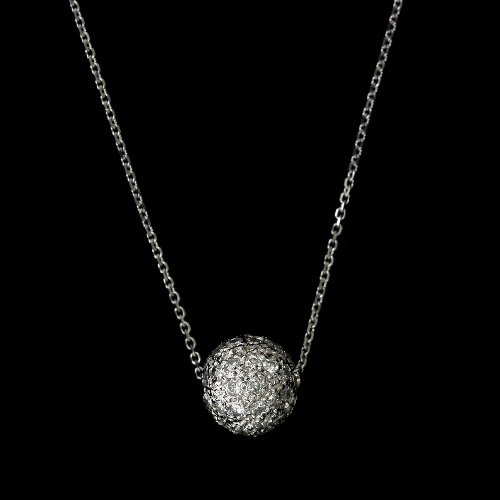 14K White Gold Estate Diamond Bead Pendant