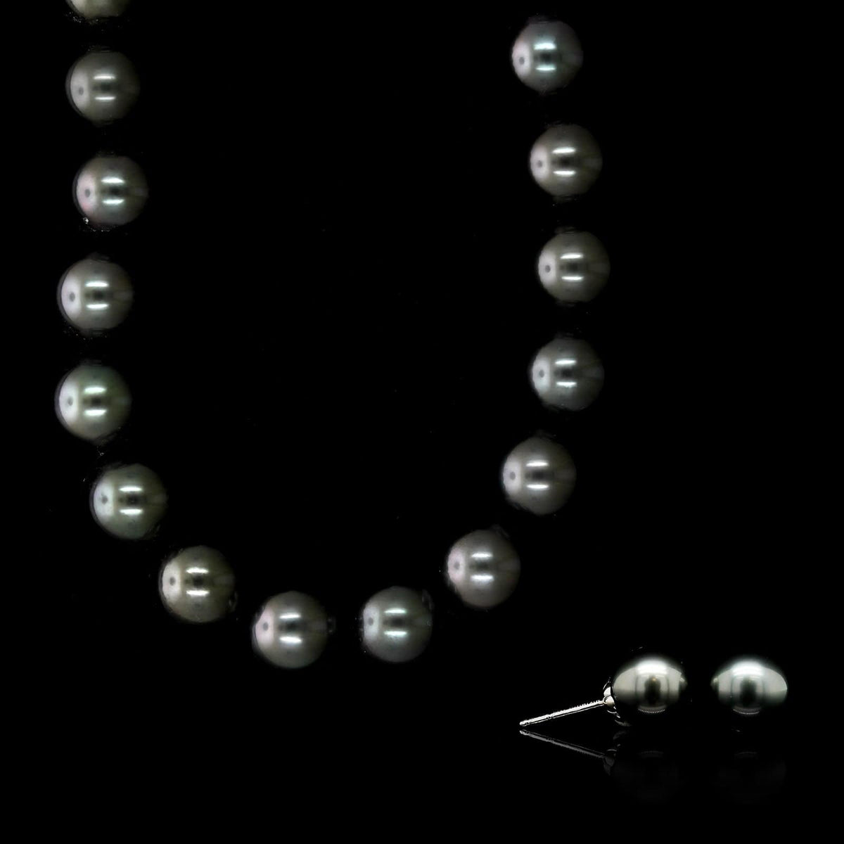 Mikimoto Estate Cultured Black South Sea Pearl Necklace and Earrings