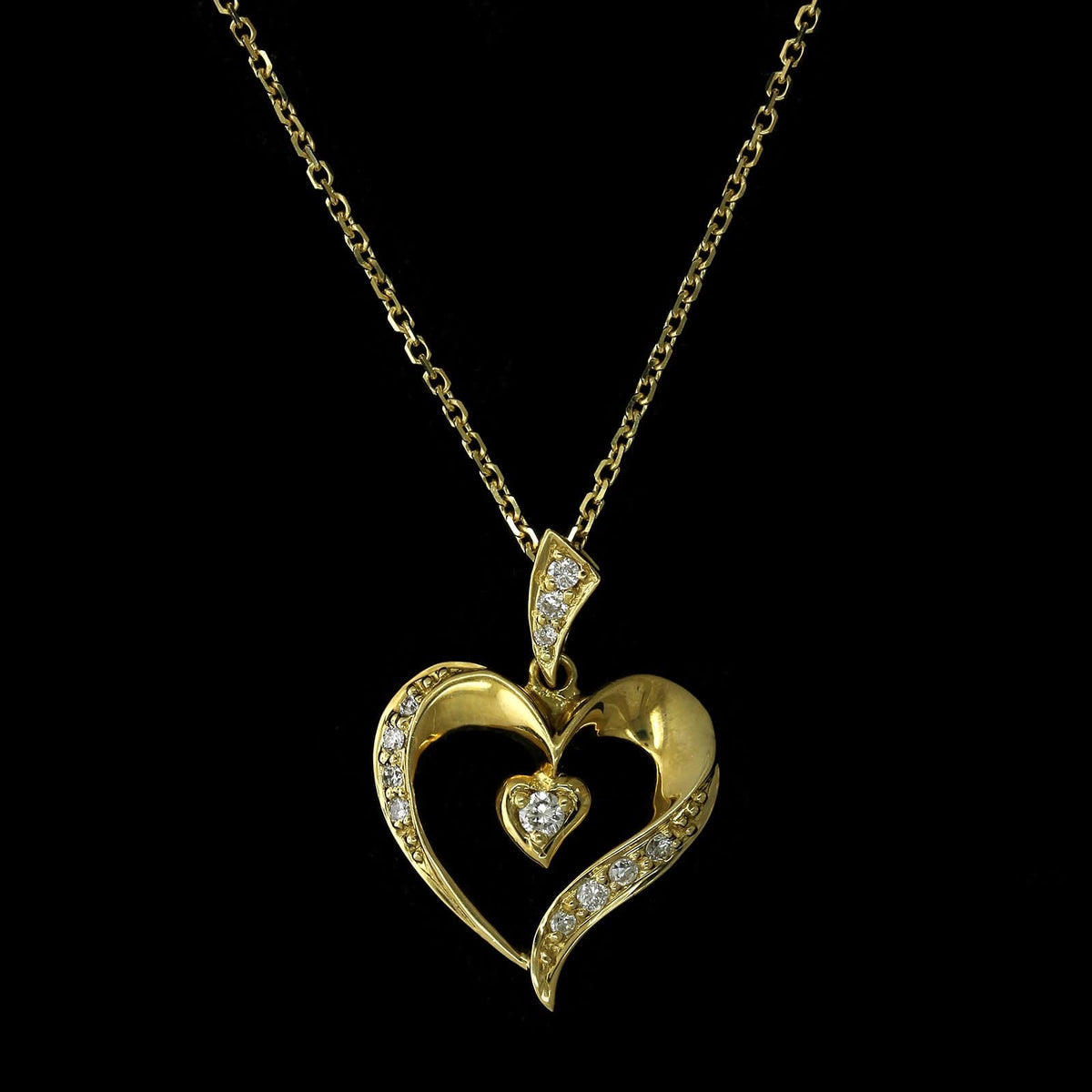 18K Yellow Gold Estate Diamond Heart Pendant