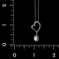 14K White Gold Estate Cultured Freshwater Pearl Heart Pendant