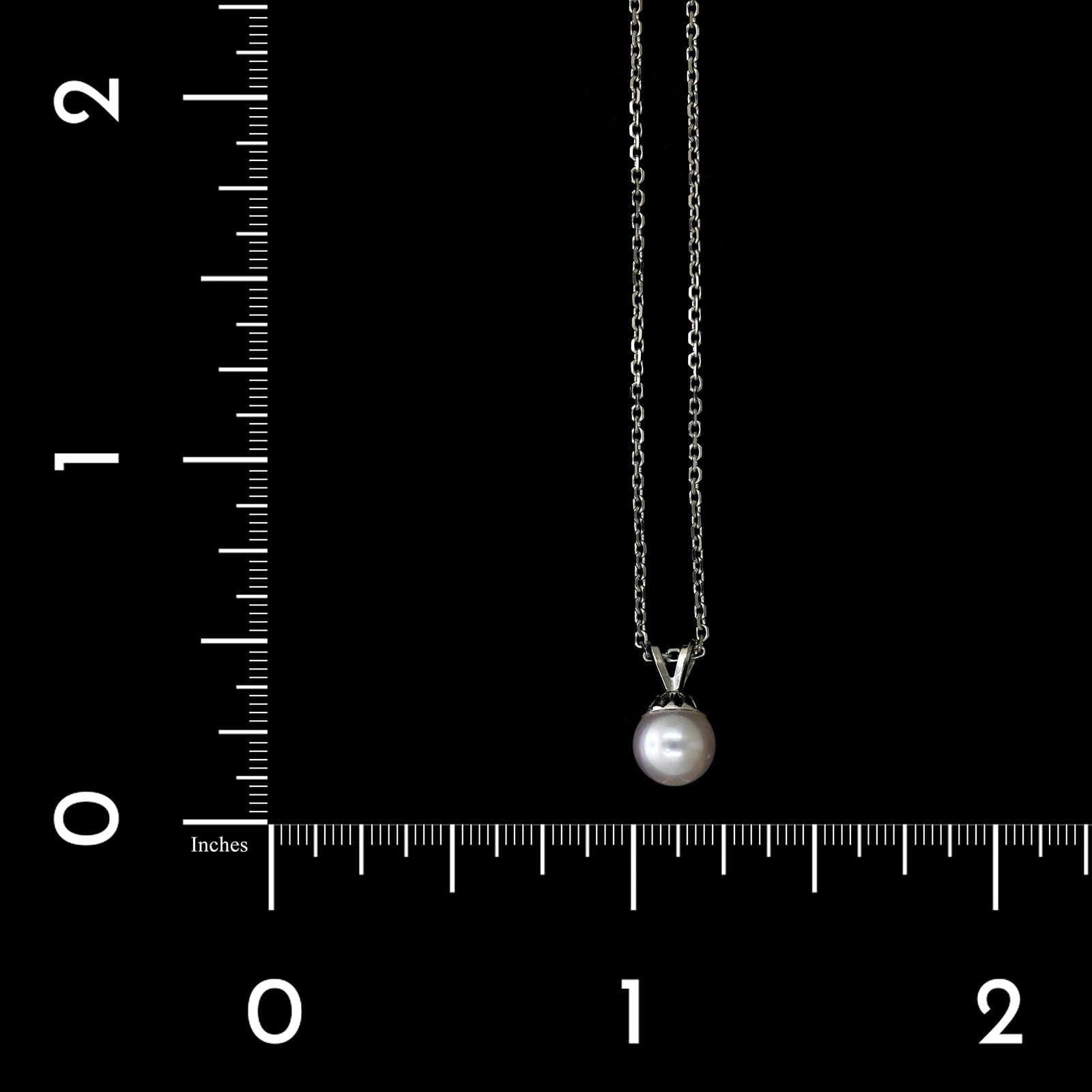 14K White Gold Estate Cultured Pearl Pendant
