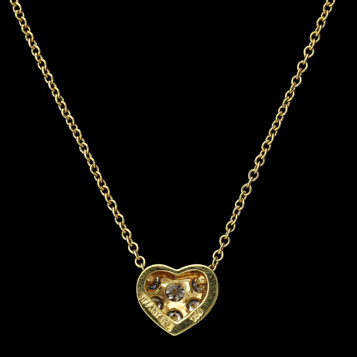 Tiffany & Co. 18K Yellow Gold Estate Diamond Pave Heart Necklace