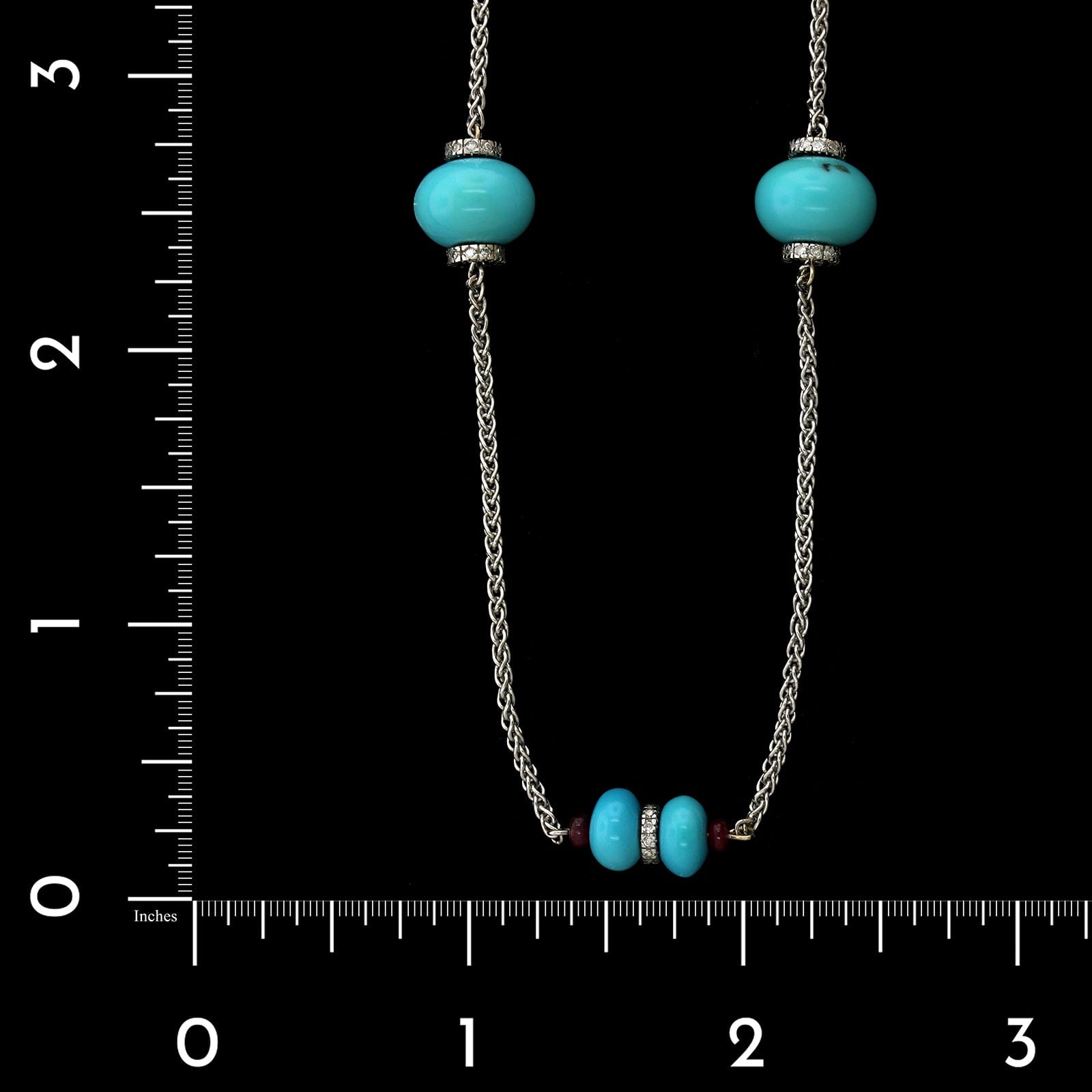 18K White Gold Estate Turquoise, Ruby and Diamond Necklace