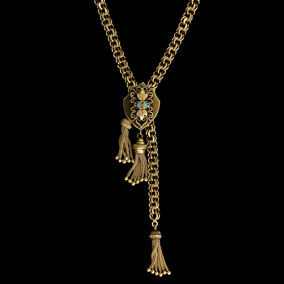 14K Yellow Gold Estate Turquoise Tassel Necklace