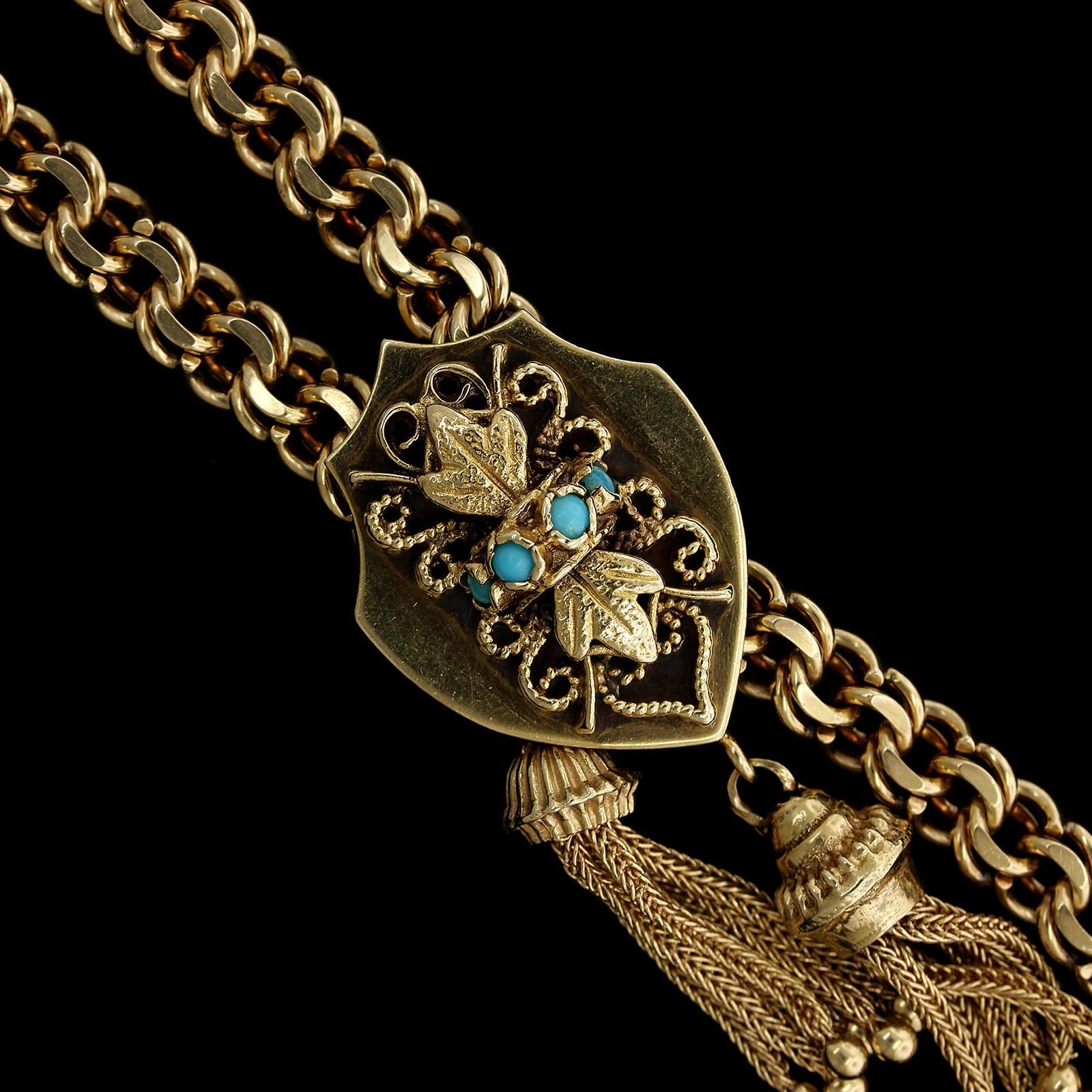 14K Yellow Gold Estate Turquoise Tassel Necklace