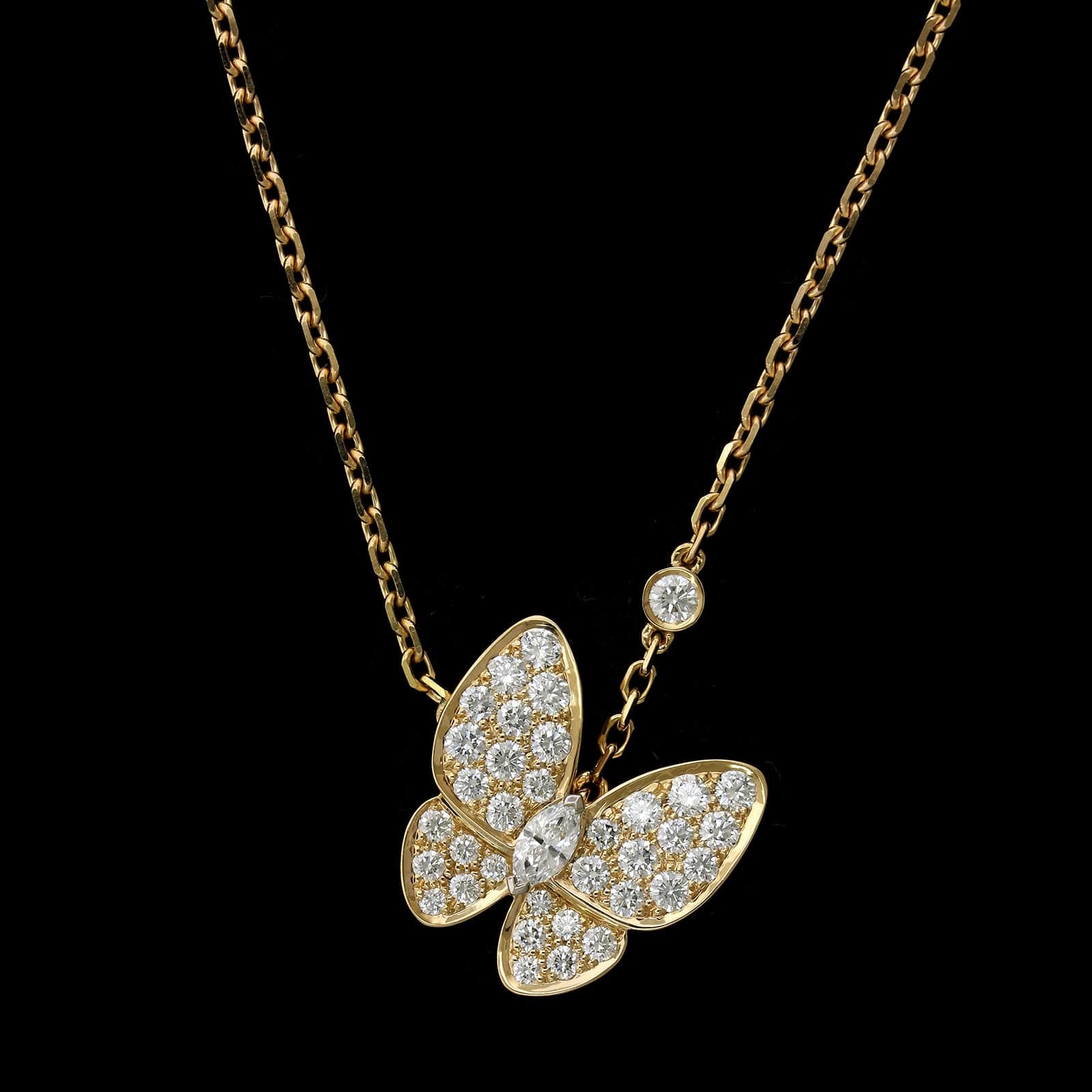 Van Cleef & Arpels 18K Yellow Gold Estate 'Two Butterfly' Diamond Pendant