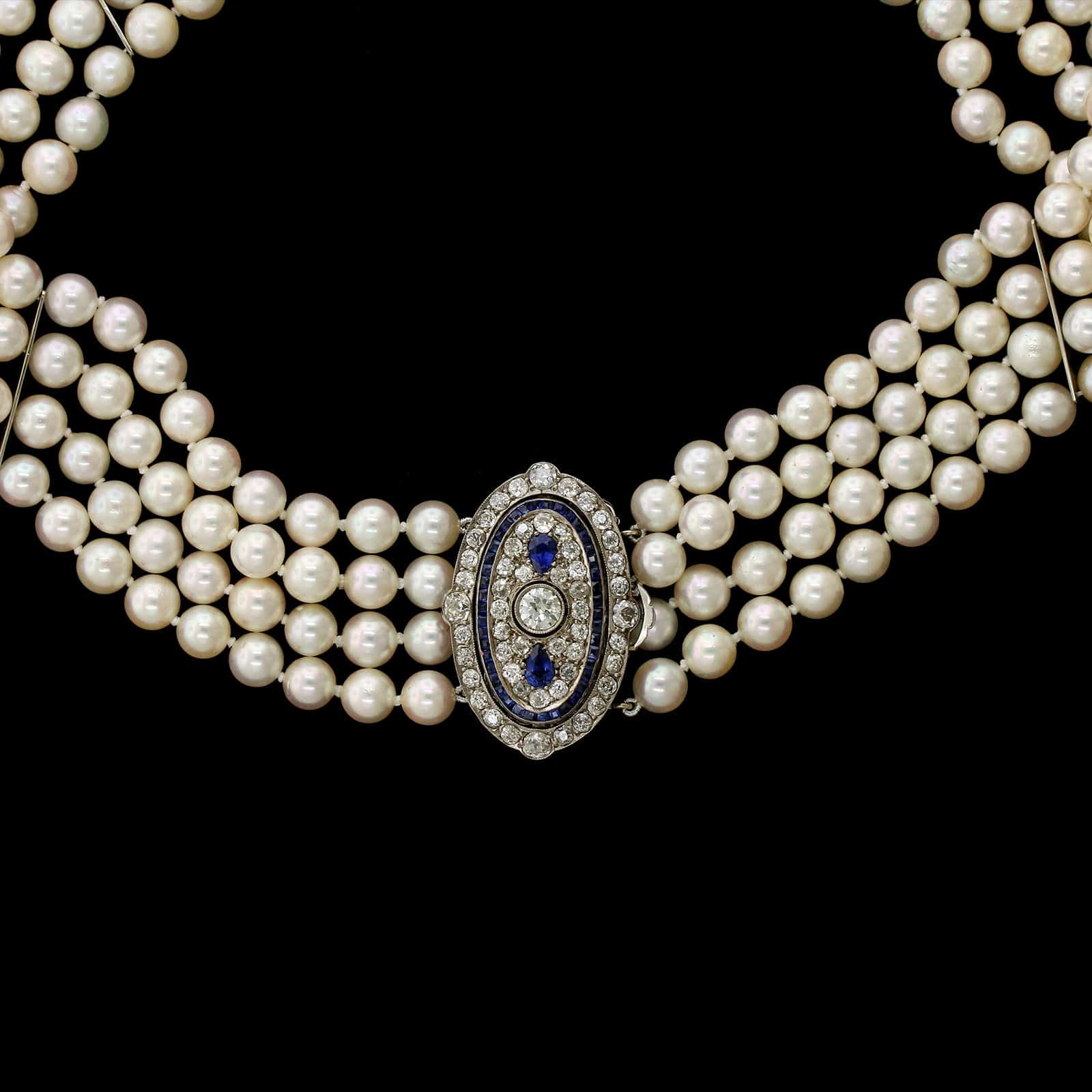 Cultured Estate Pearl and Diamond Necklace