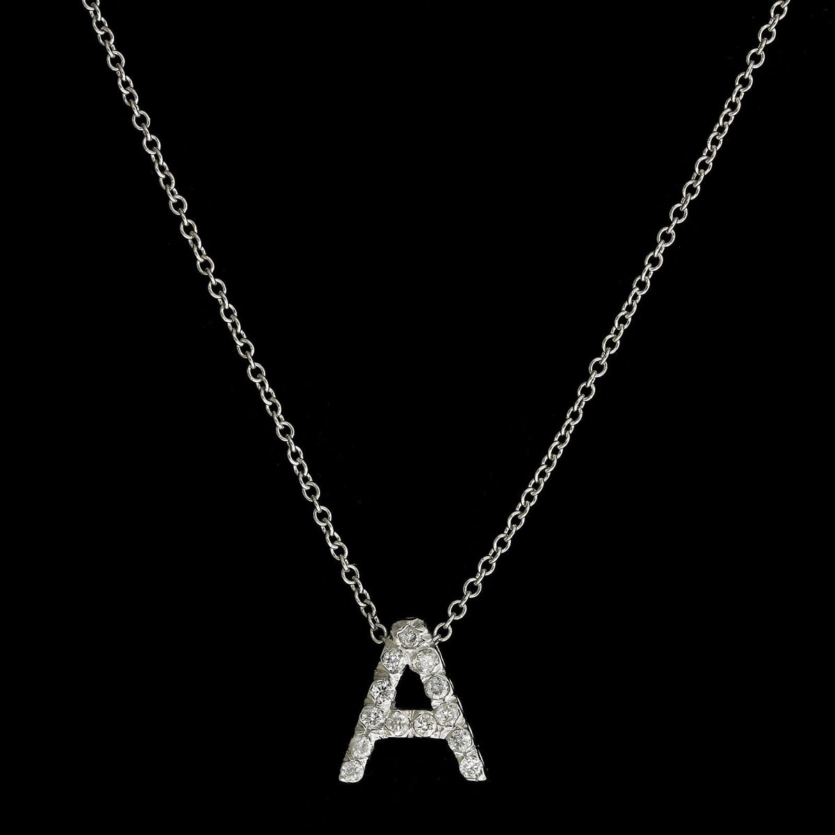 14K White Gold Estate and Diamond 'A' Pendant
