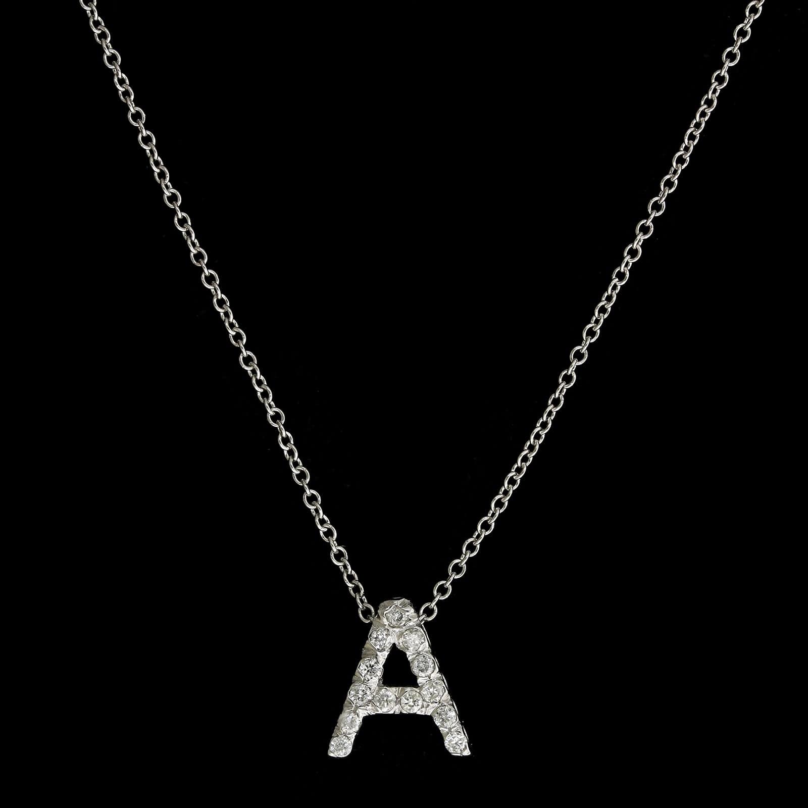 14K White Gold Estate and Diamond 'A' Pendant