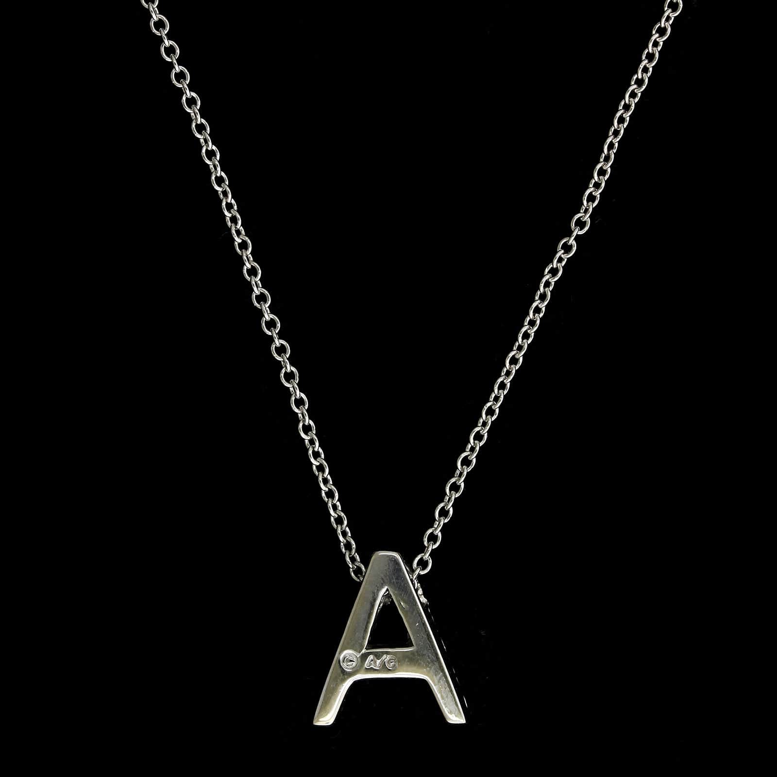 14K White Gold Estate and Diamond 'A' Pendant