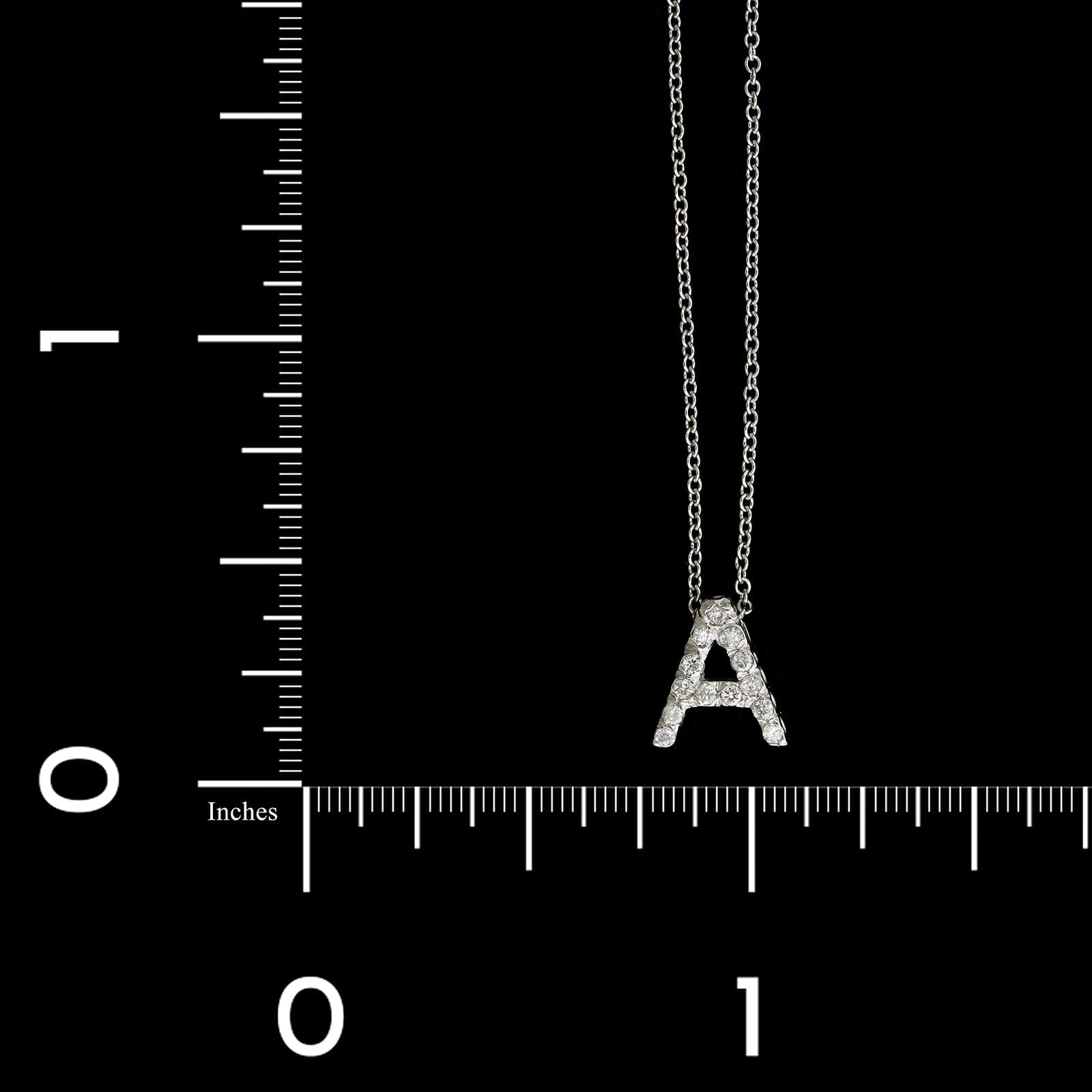 14K White Gold Estate and Diamond 'A' Pendant