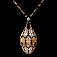 Bulgari 18K Rose Gold Estate Diamond and Rubellite Serpenti Necklace