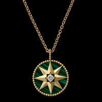 Dior 18K Yellow Gold Estate Malachite and Diamond 'Rose des Vents' Medallion Necklace