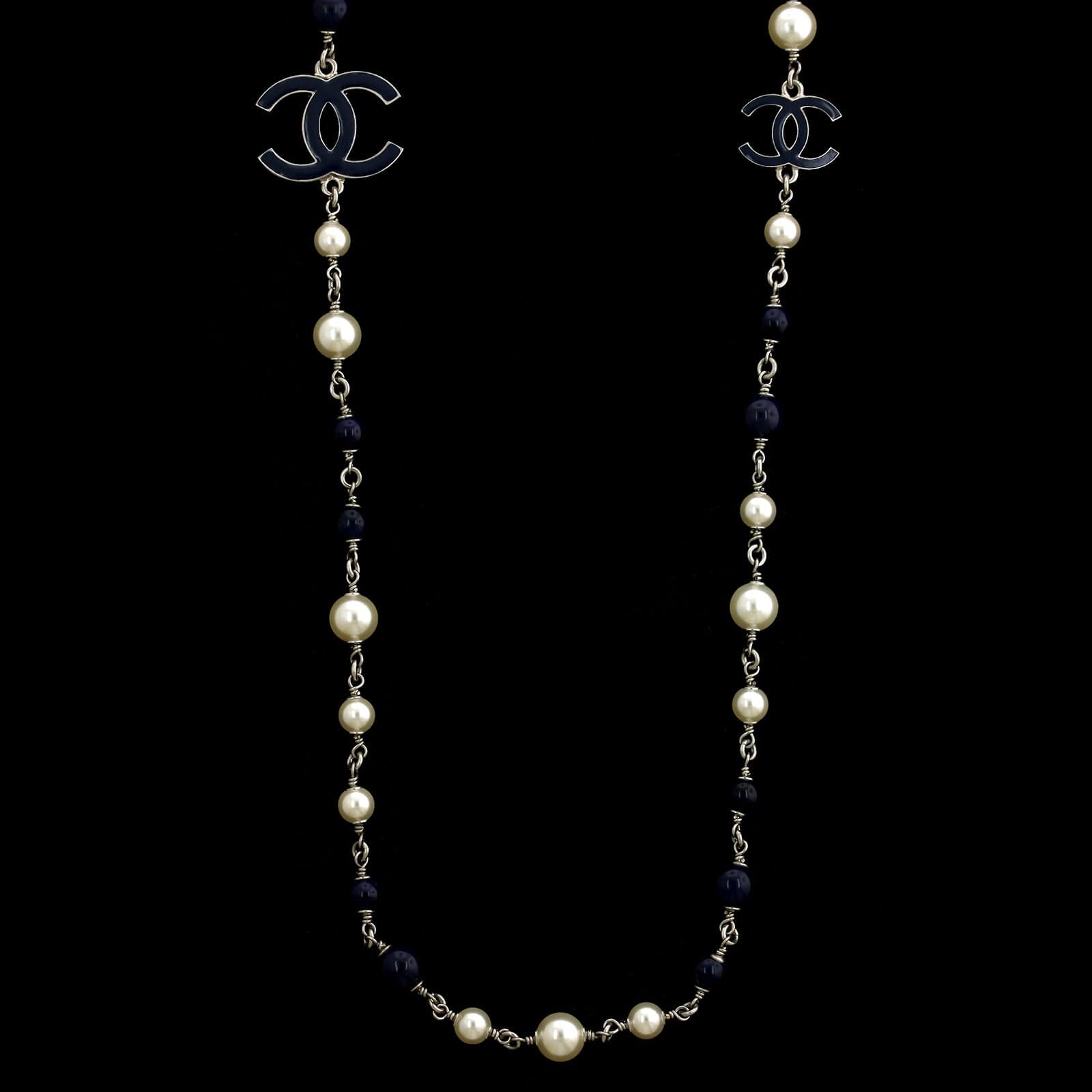 Chanel Three CC Logo Estate Blue Bead and Faux Pearl Necklace – Long's  Jewelers