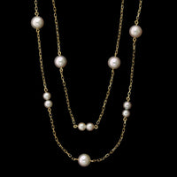 Mikimoto 18K Yellow Gold Estate Cultured Pearl Station Necklace