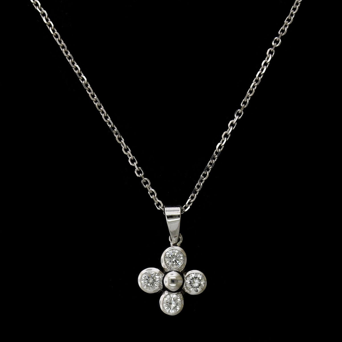 14K White Gold Estate Diamond Clover Pendant