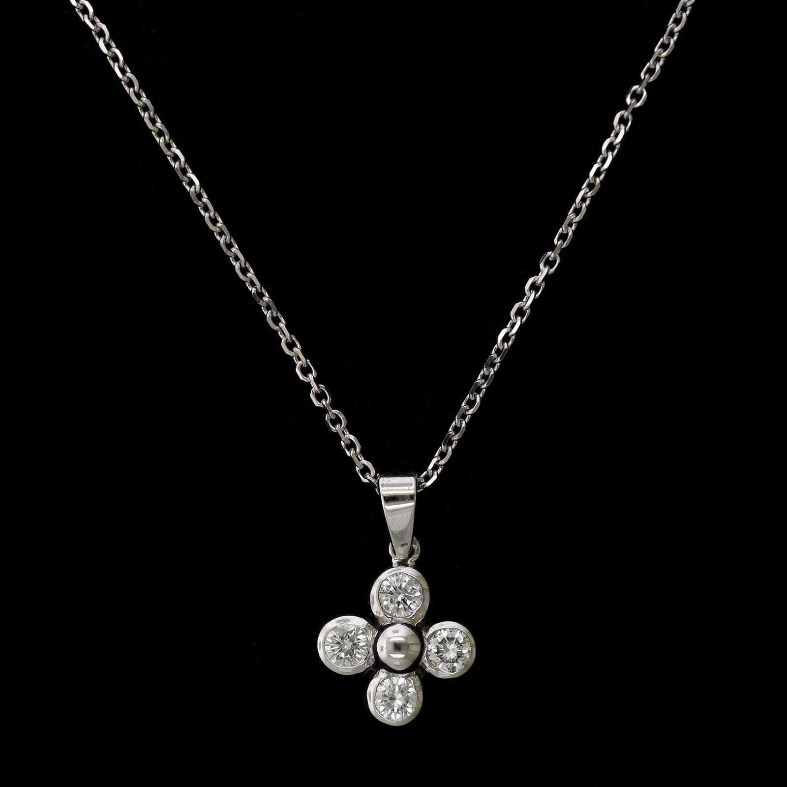 14K White Gold Estate Diamond Clover Pendant