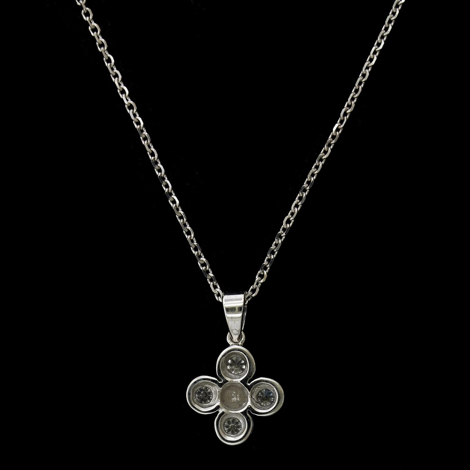 14K White Gold Estate Diamond Clover Pendant