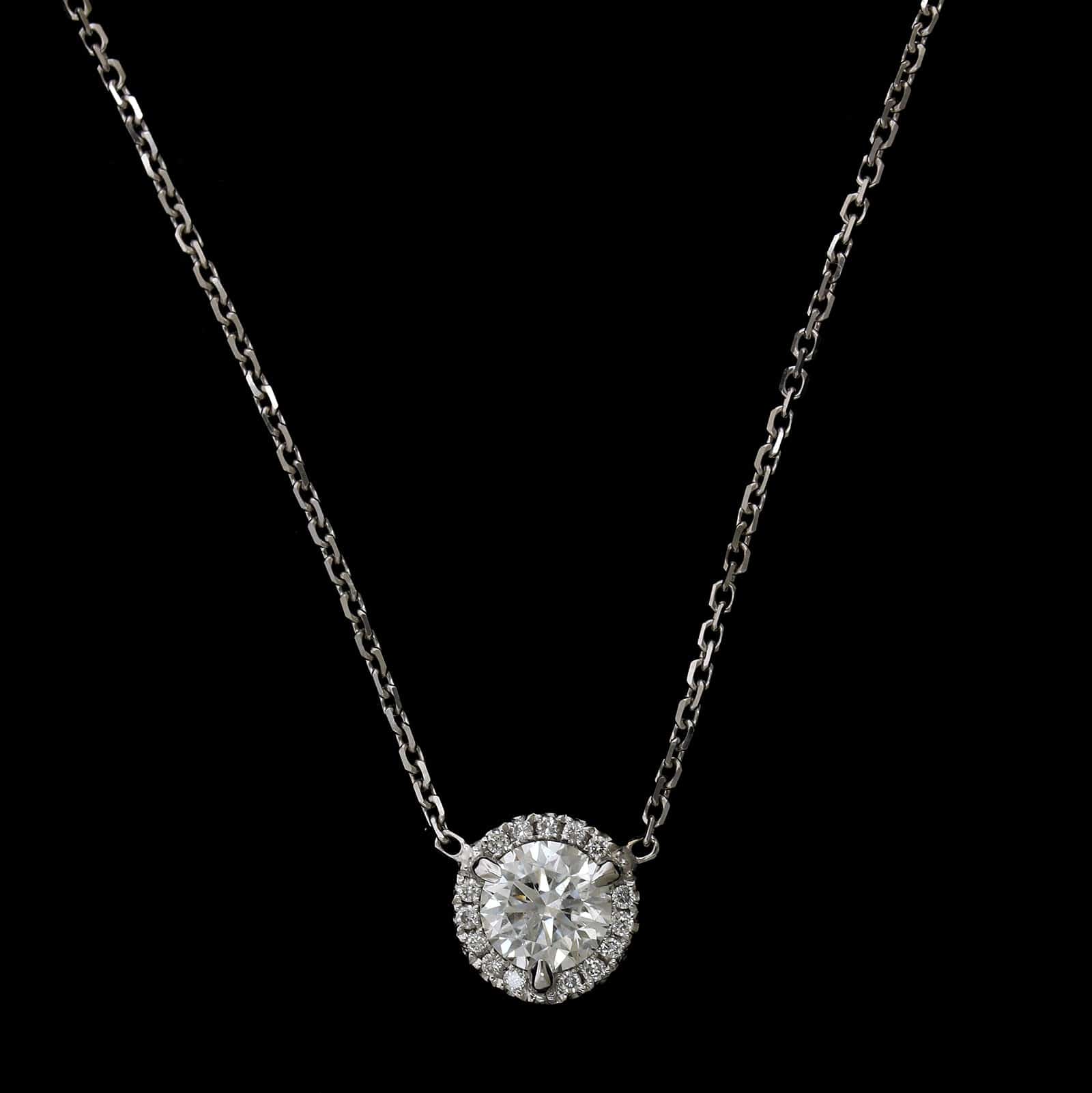 18K White Gold Estate Diamond Pendant Necklace