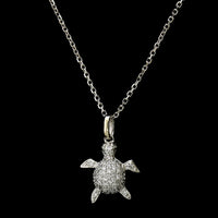 14K White Gold Estate Diamond Turtle Pendant