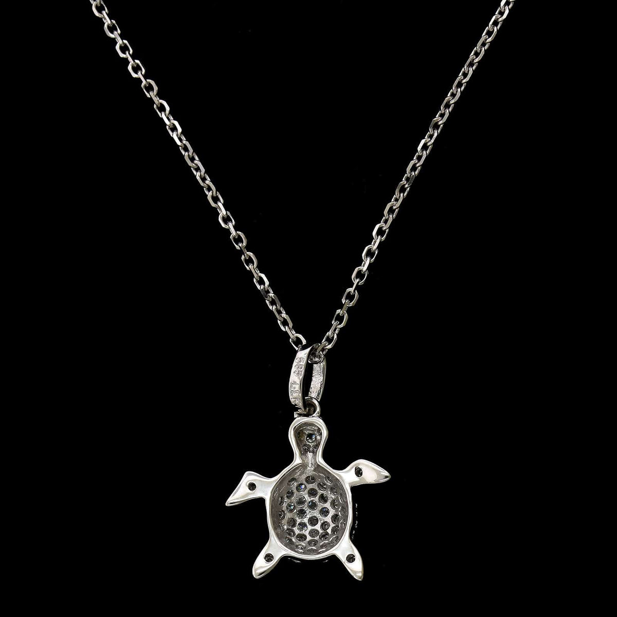 14K White Gold Estate Diamond Turtle Pendant