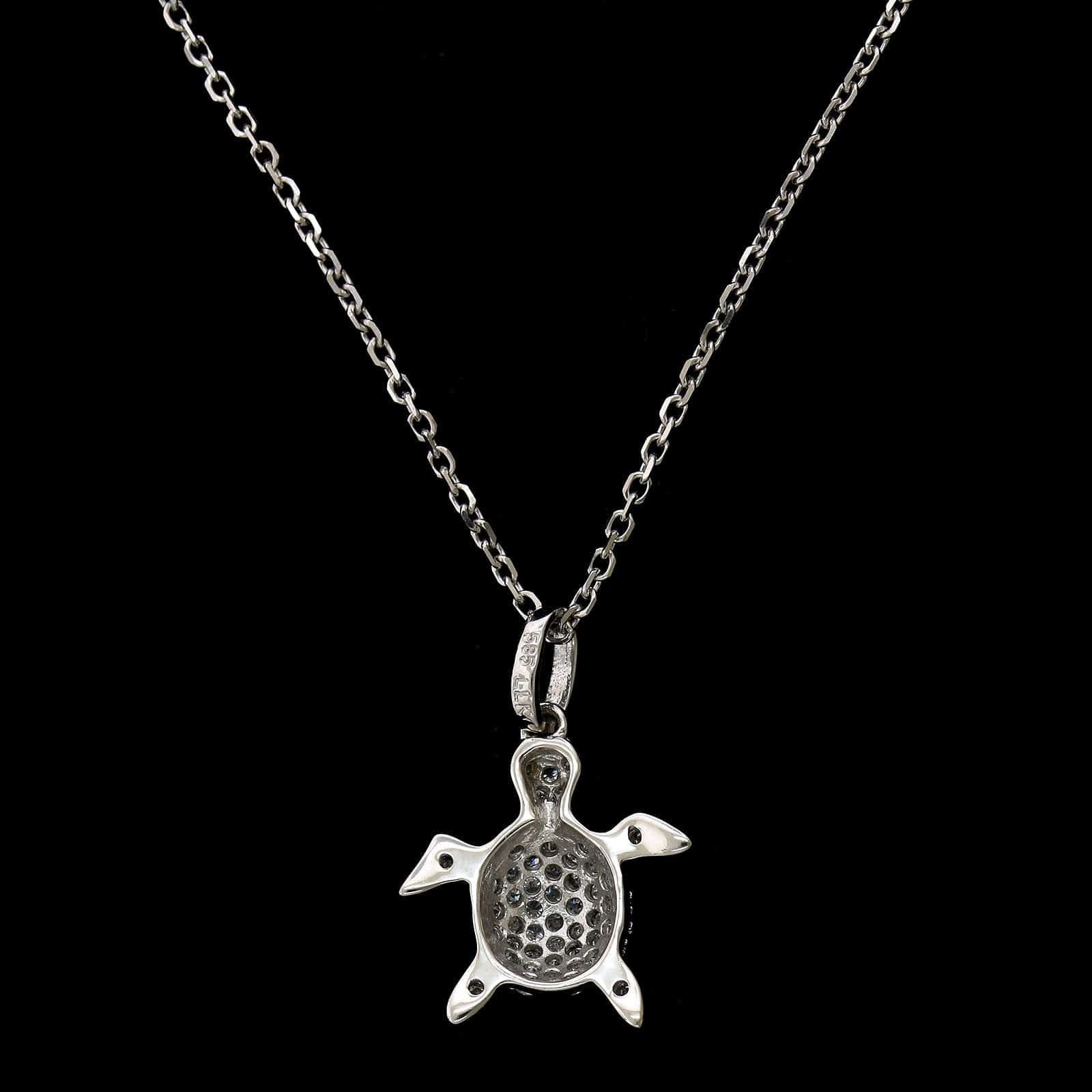 14K White Gold Estate Diamond Turtle Pendant