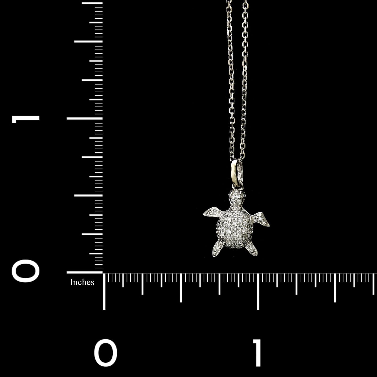 14K White Gold Estate Diamond Turtle Pendant