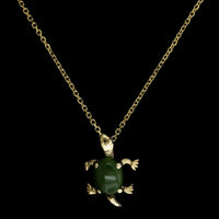 14K Yellow Gold Estate Jade Turtle Pendant