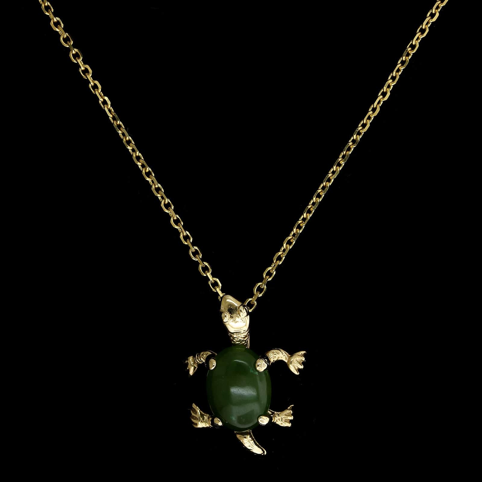 14K Yellow Gold Estate Jade Turtle Pendant