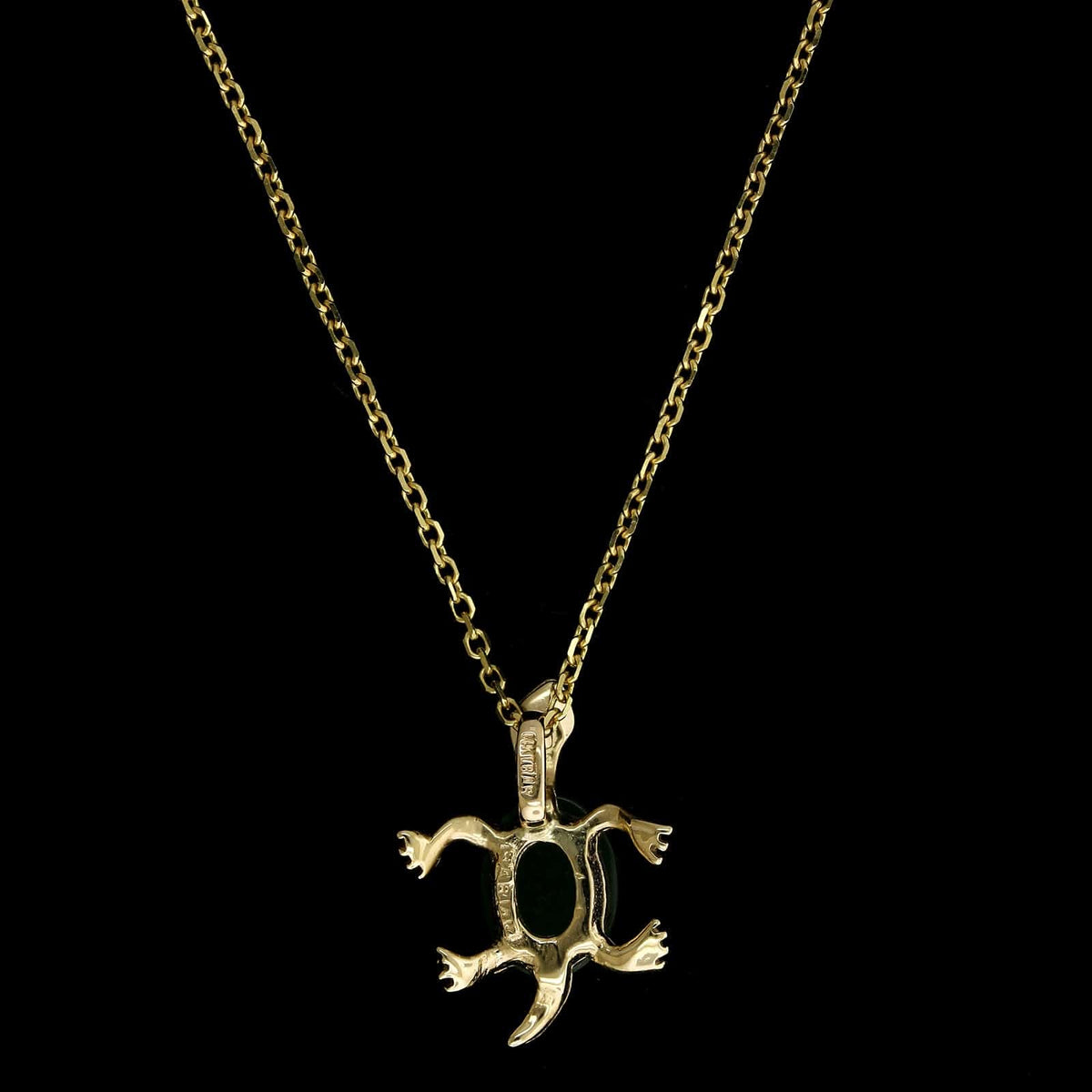 14K Yellow Gold Estate Jade Turtle Pendant