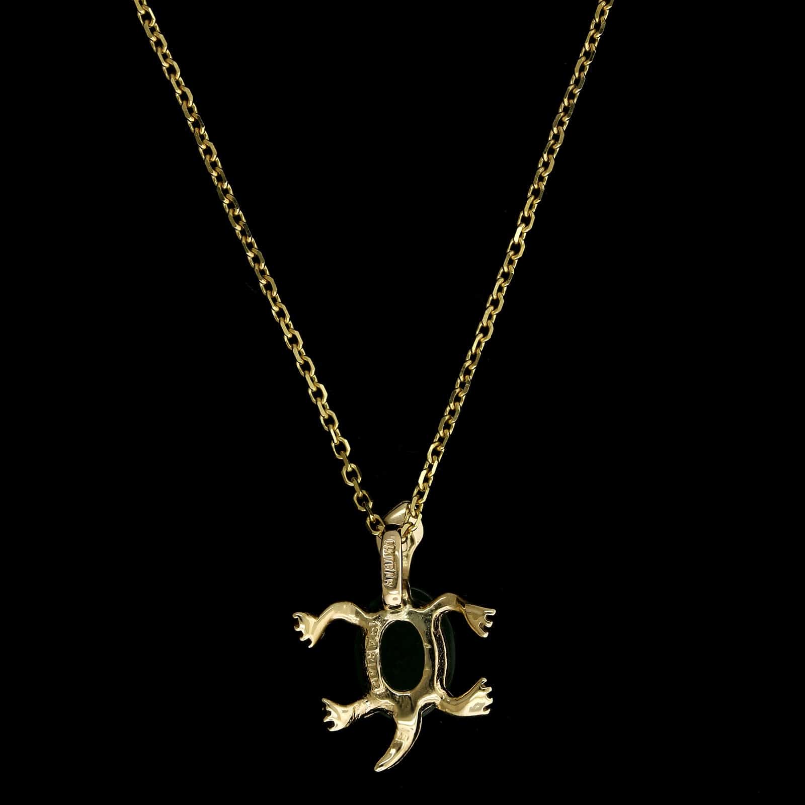 14K Yellow Gold Estate Jade Turtle Pendant