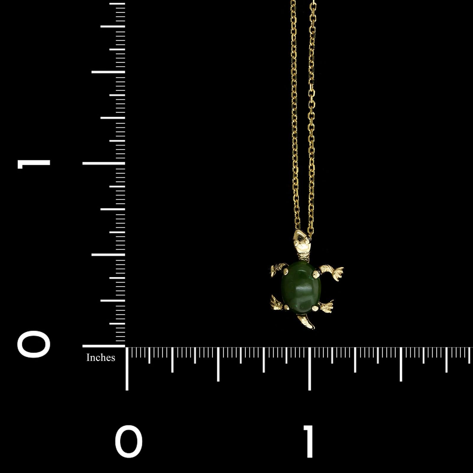 14K Yellow Gold Estate Jade Turtle Pendant