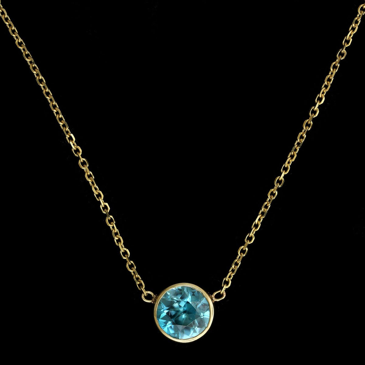 14K Yellow Gold Estate Blue Zircon Pendant